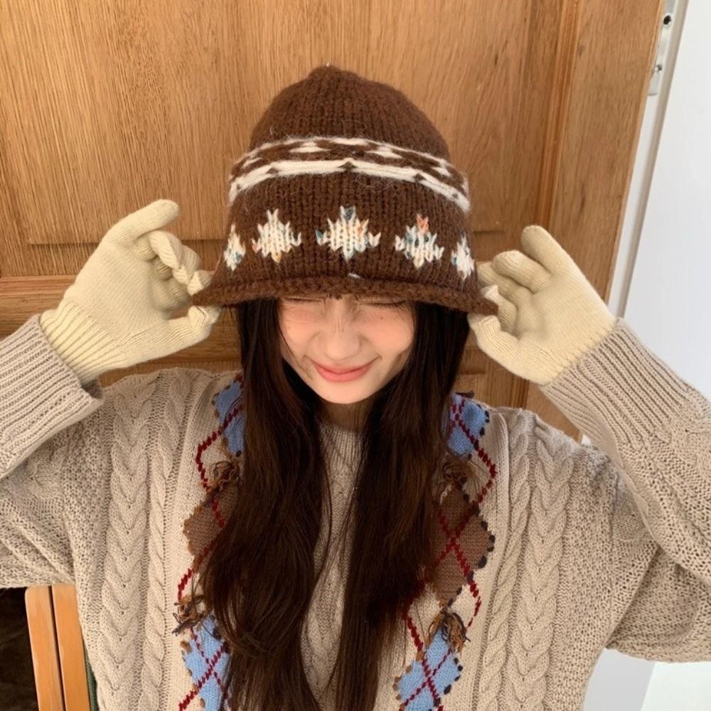 Warm Retro Beanie Hat Knitted Winter Cold Hat Fashion Jacquard Knitted Hat Winter