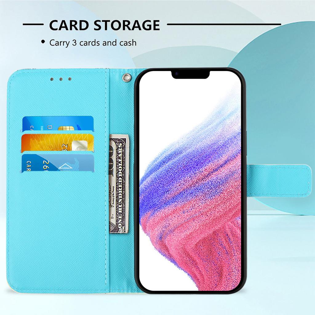 For iPhone 17 Leather Case Pattern Printing Wallet Stand Mobile Cover with Strap