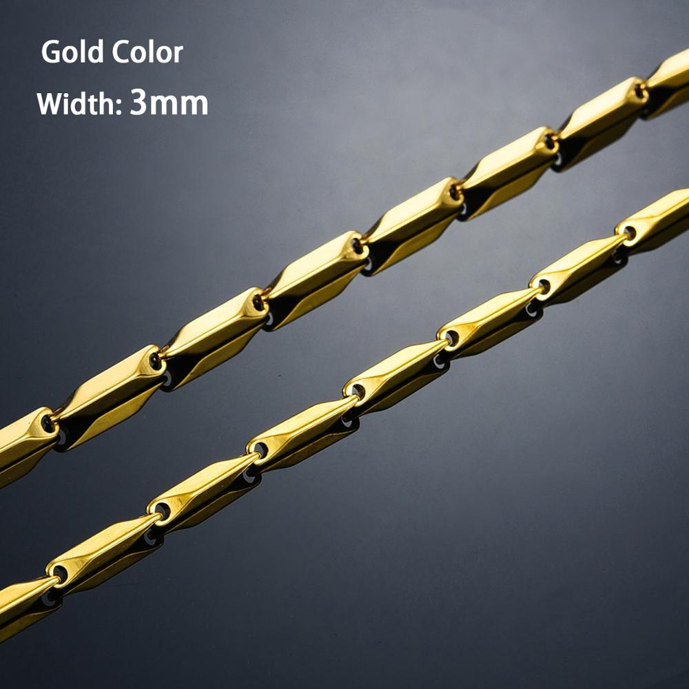 2.5mm/3mm Stainless Steel Bar Link Bamboo Chain High Quality Gold/Silver Necklace Choker for Women Men Jewelry Accessory