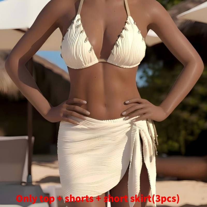 Women Sexy Solid Color Bikini Set With Polyester Fabric For Water Sports And Beach Relaxation