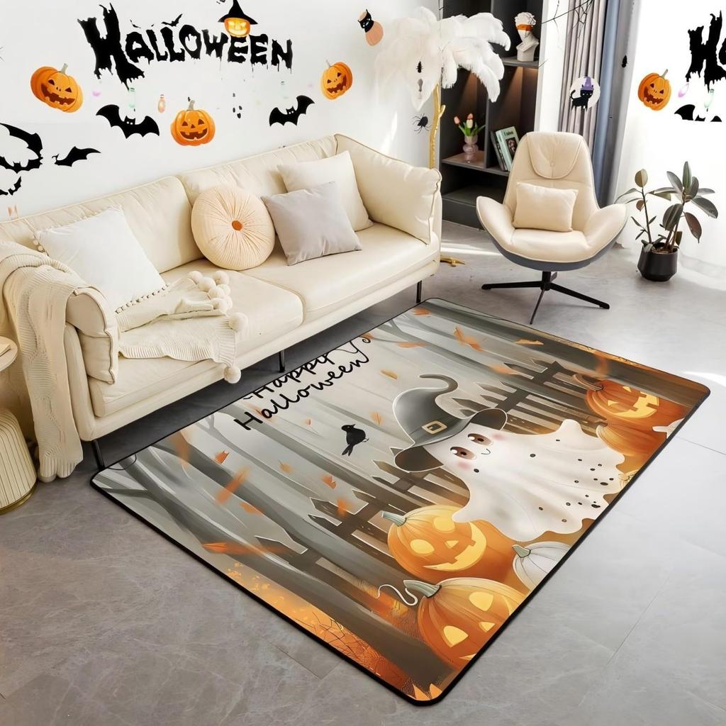 Halloween Bats Area Rug 3x5, Boho Vintage Floral Rugs for Living Room Gothic Damask Washable Rug, Antique Decor Goth Silhouette Dark Shadows