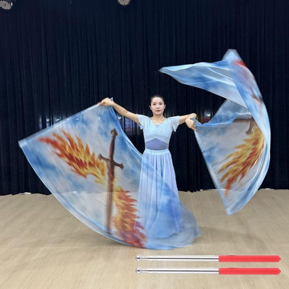 Multicolor Belly Dance Accessories Props Scalable Rods Colorful Scarves Flag Dance Performance