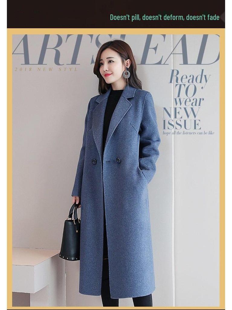 2025 Women's Woolen Mid-Length Overcoat - Autumn Winter Korean Style, Plus Size, Loose Fit