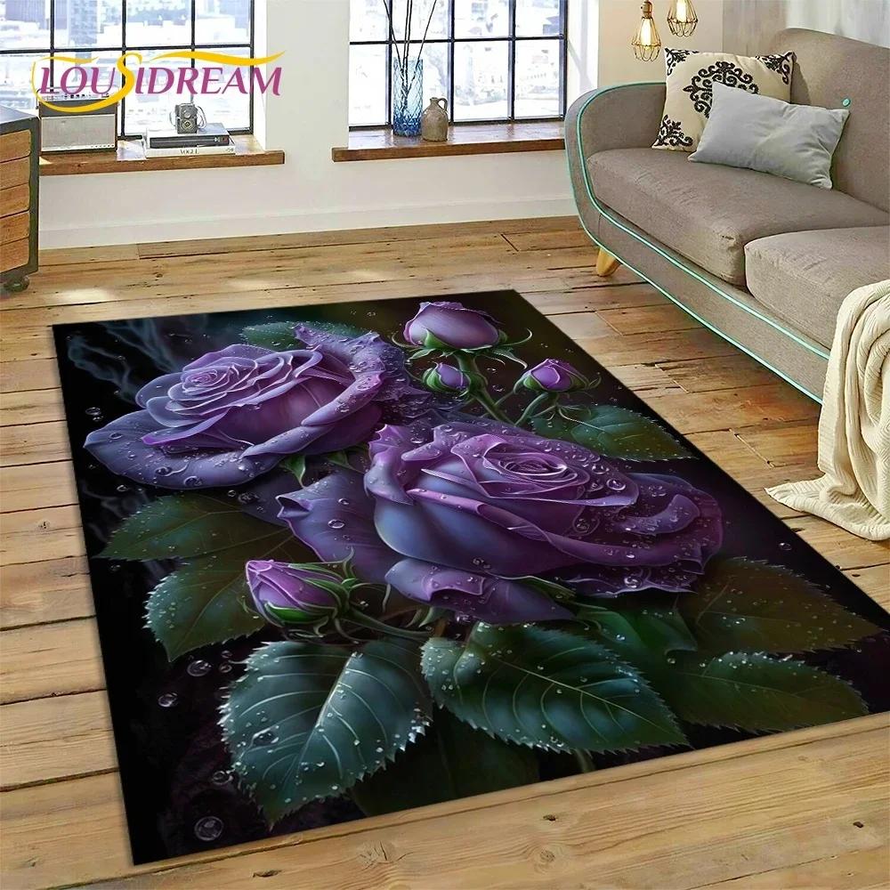 Rose Flowers Nordic Love Romantic Carpet Rug for Bedroom Living Room Home Sofa Decoration,Children Game Large Decor Floor Mat
