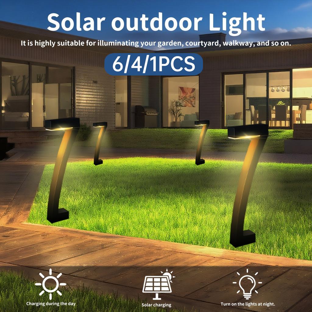Moderne Geometrische Solarpfadleuchten, 7-förmige Außen-Gartenlampe - Wasserdicht, Warmweiße LED, für Hof, Auffahrt, Rasen Dekoration, Einfache Installation