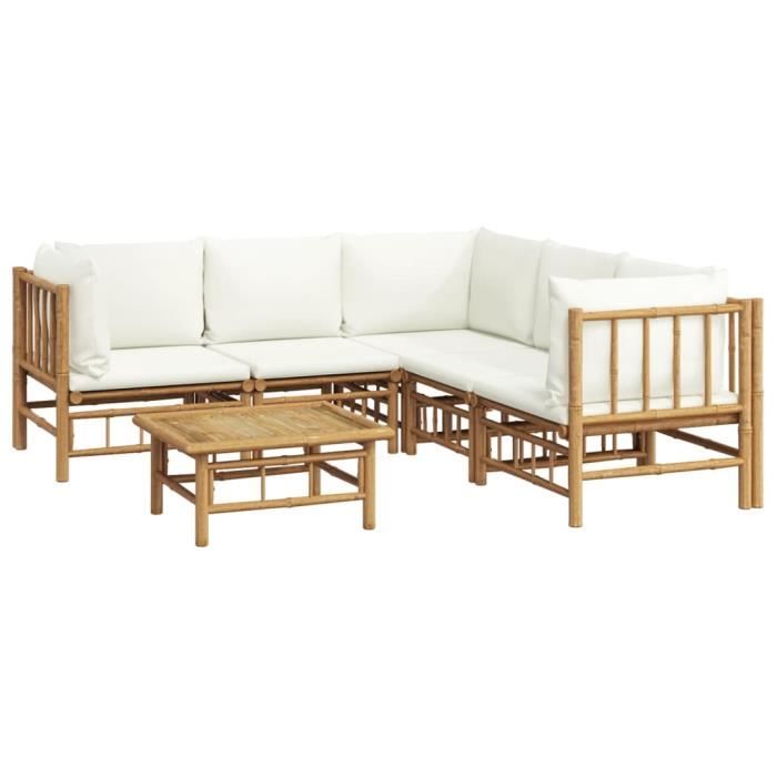 VidaXL Salon de jardin 6 pcs avec coussins blanc crème bambou 3155188