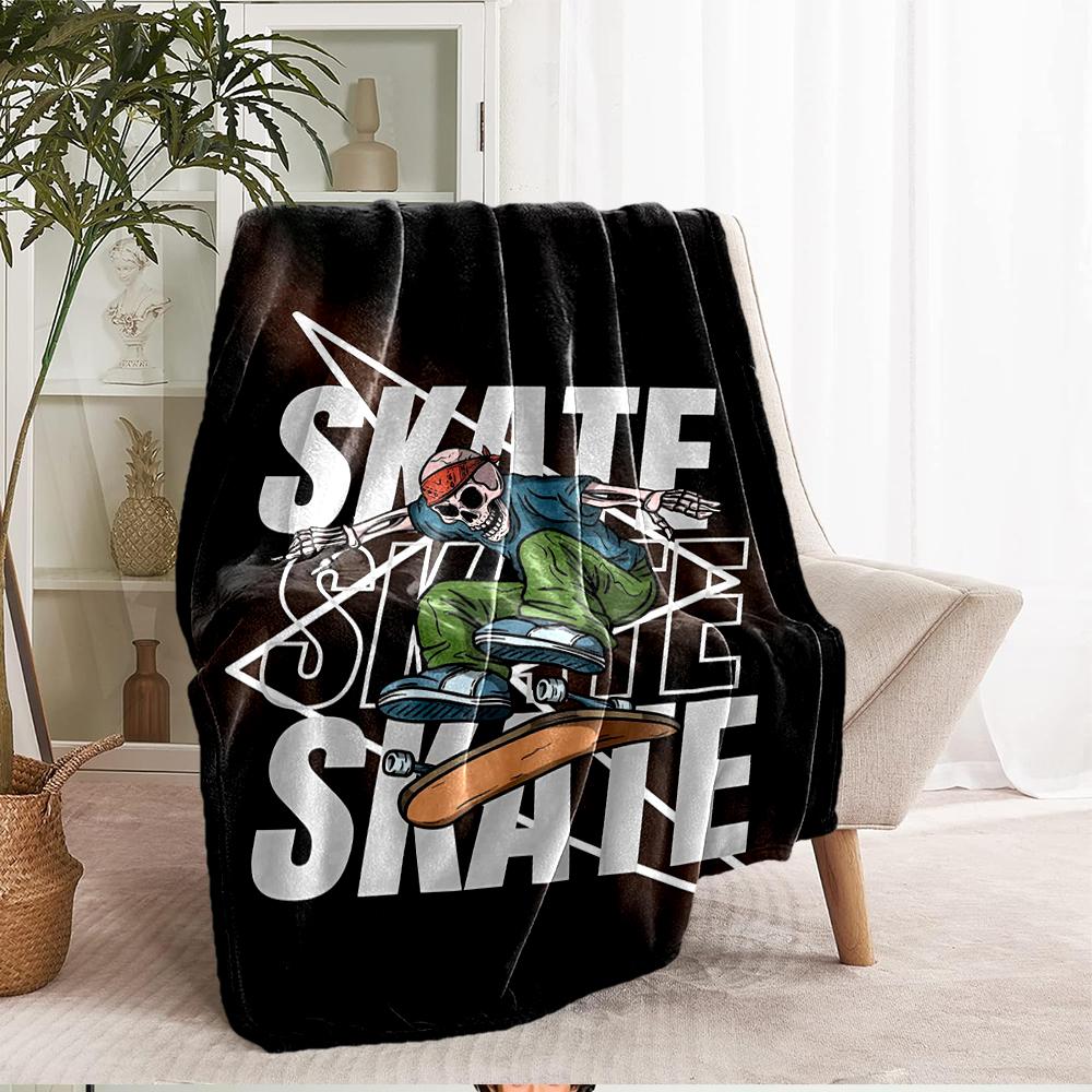 skateboard Theme Printed Blanket - Perfect for Couch, Bed, Travel & Outdoor Use | Machine Washable, Cozy & Durable.