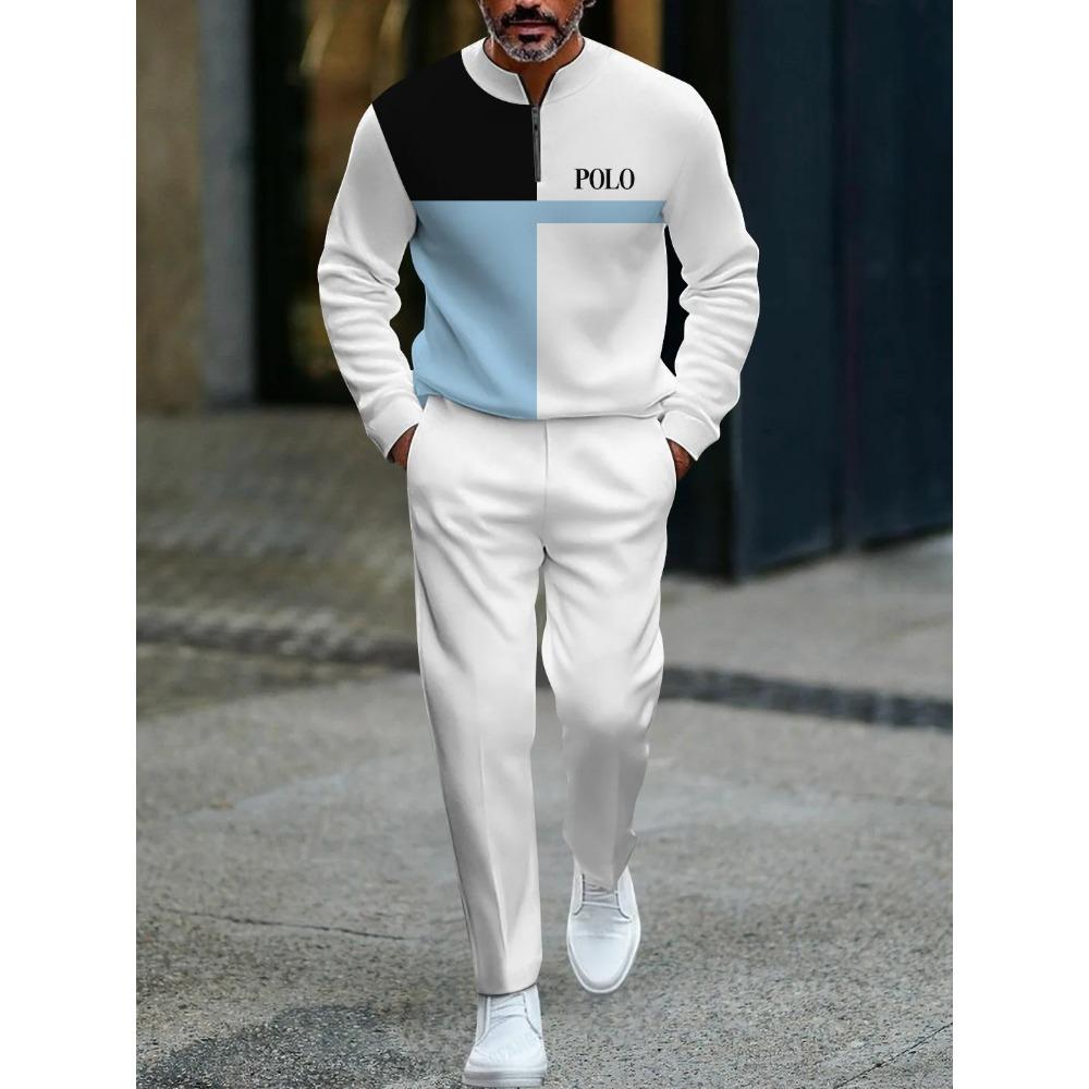 Herren Mode Stil Gedruckt Zweiteiliges Set 3D Digital Halber Reißverschluss Lässig Trendig Sportbekleidung Herbst und Winter Set