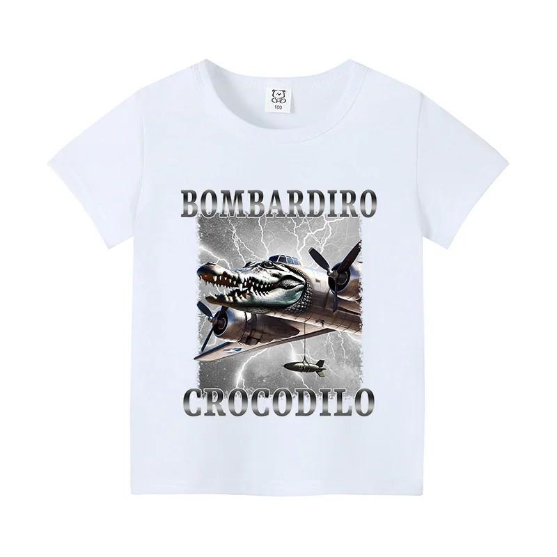 Italian Brainrot Bombardiro Crocodilo Kids Shirt Funny Meme Graphic Tee Cotton 3XL