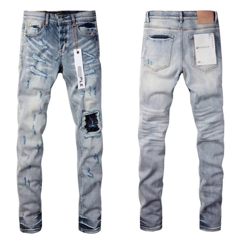 Mens Straight Fit Distressed Patchwork Denim Jeans Vintage Streetwear Style High Waist Ripped Cotton