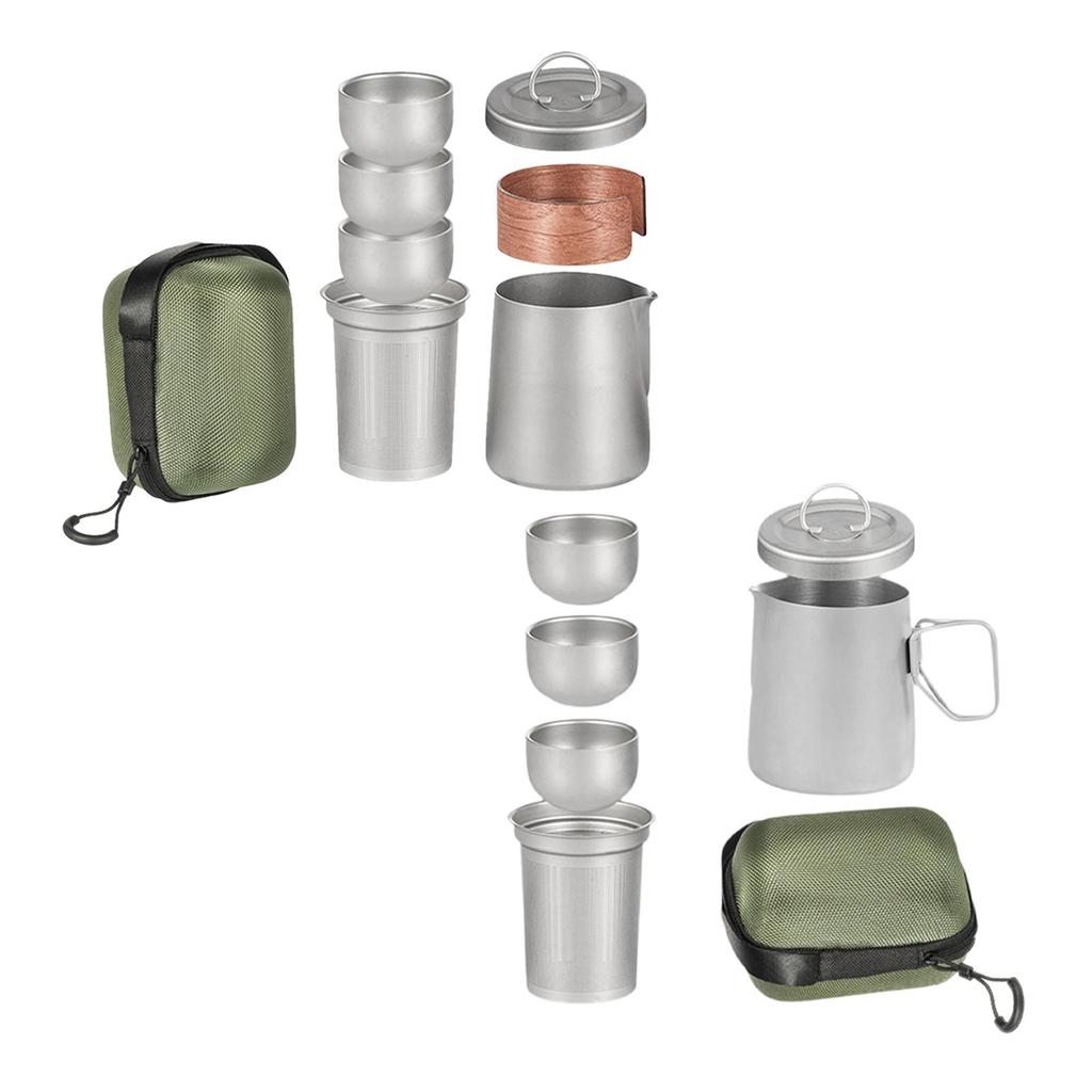 Titanium Tee-Set Tragbare Tassen Geschirr Stapelbar mit Tasche Vielseitige Reise-Teekanne für Reisen Outdoor Zuhause Angeln Büro