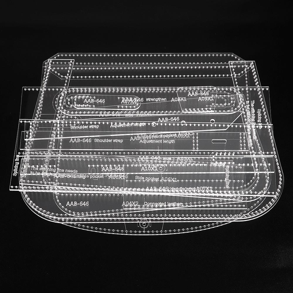 

1 набор DIY Изготовление кожаной сумки через плечо, набор акриловых шаблонов, прозрачный акриловый шаблон с отверстиями, трафарет-форма для шитья