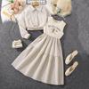 Autumn 2025 Girls' Letter Print Sleeveless Vest Dress & Long Sleeve Shirt Set.