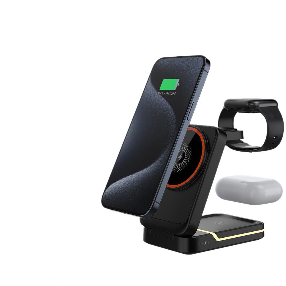 15W 3-in-1 Magnetic Wireless Charger Stand for Phone, Watch, Earbuds – Fast Charging, Portable, Foldable Desk Accessory