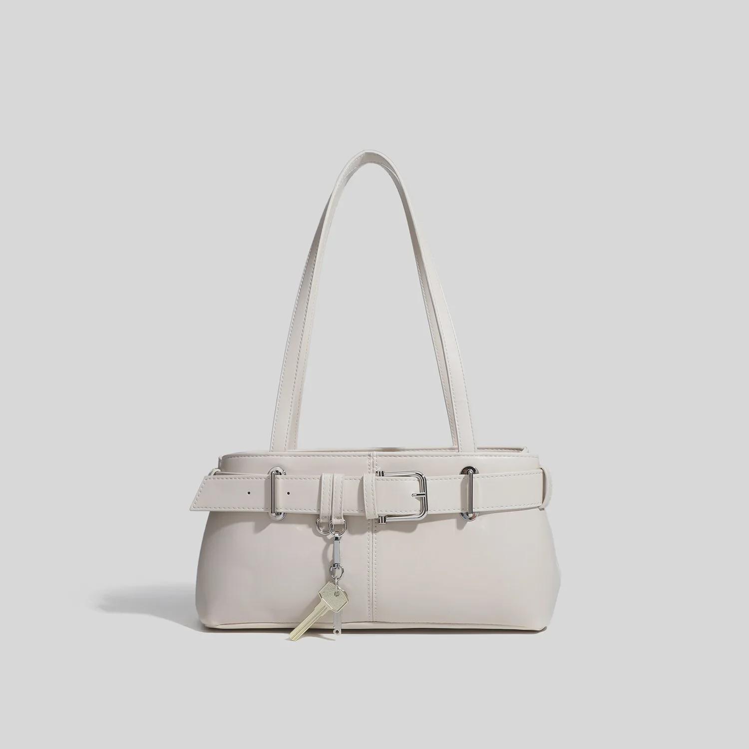 

Высококачественная сумка-багет из натуральной кожи в стиле ретро – универсальная женская сумка через плечо и в ручную кладь грязно-белый