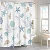 Ocean Theme Shower Curtain, Starfish Coral Nautical Coastal Shower Curtain Set for Bathroom, Nautical Marine Theme Seashell Conch Fabric Bath Curtain
