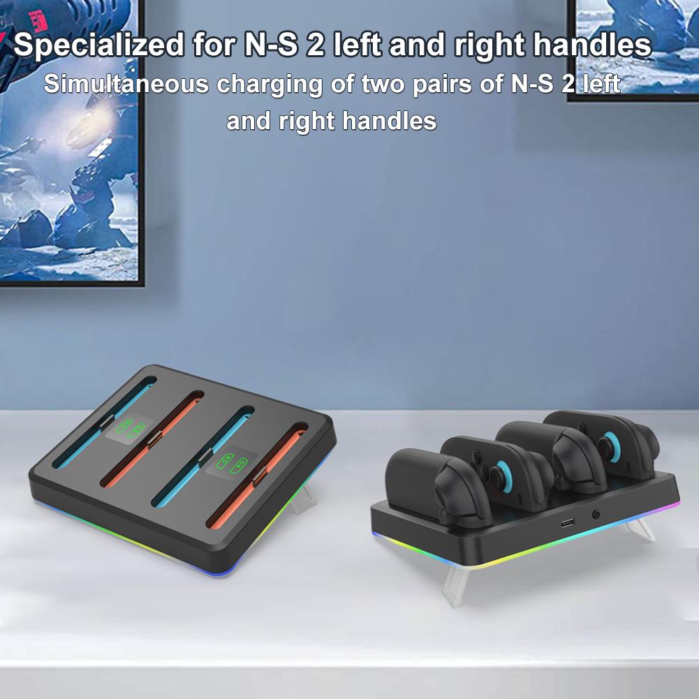 Controller Charger 4 in 1 Magnetic Controller Charger Stand Station with RGB Lights Magnetic Charger Station for Switch2