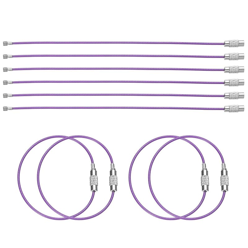 

[uxcell] 10 pieces wire keychain cable 6 plastic coating 1.5mm stainless steel key ring cable loop ring luggage tag key id tag purple