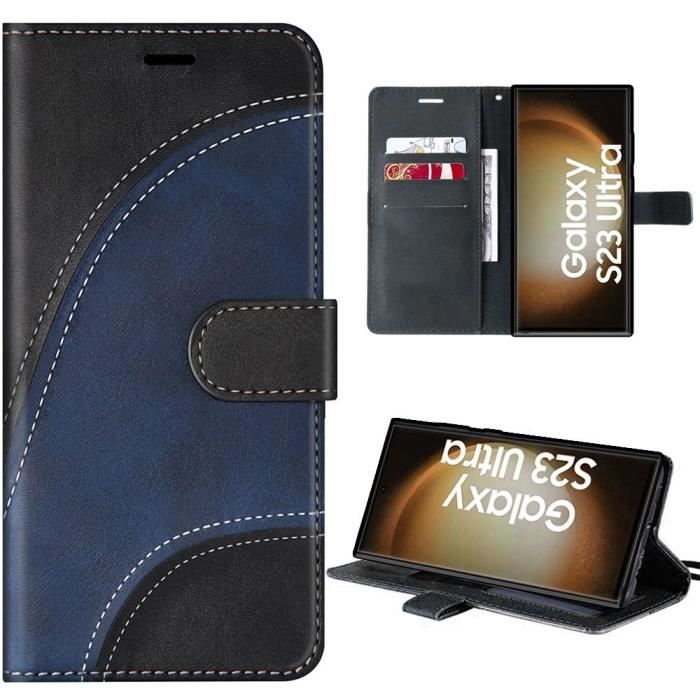 Coque de protection - Booling - pour Samsung Galaxy S23 Ultra - Antichoc - Simili cuir - Béquille intégrée