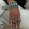 Punk Trendy Luxury Silver Edging Geometric Square Acrylic Imitation Gemstone Bead Elastic Bracelet Ring Sets for Men Jewelry