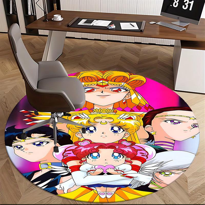 1pc Anime Cartoon Design Sailor Moon Round Carpet  Office Chair Mat, NonSlip Rug for Home Decor, Living Room, Bedroom