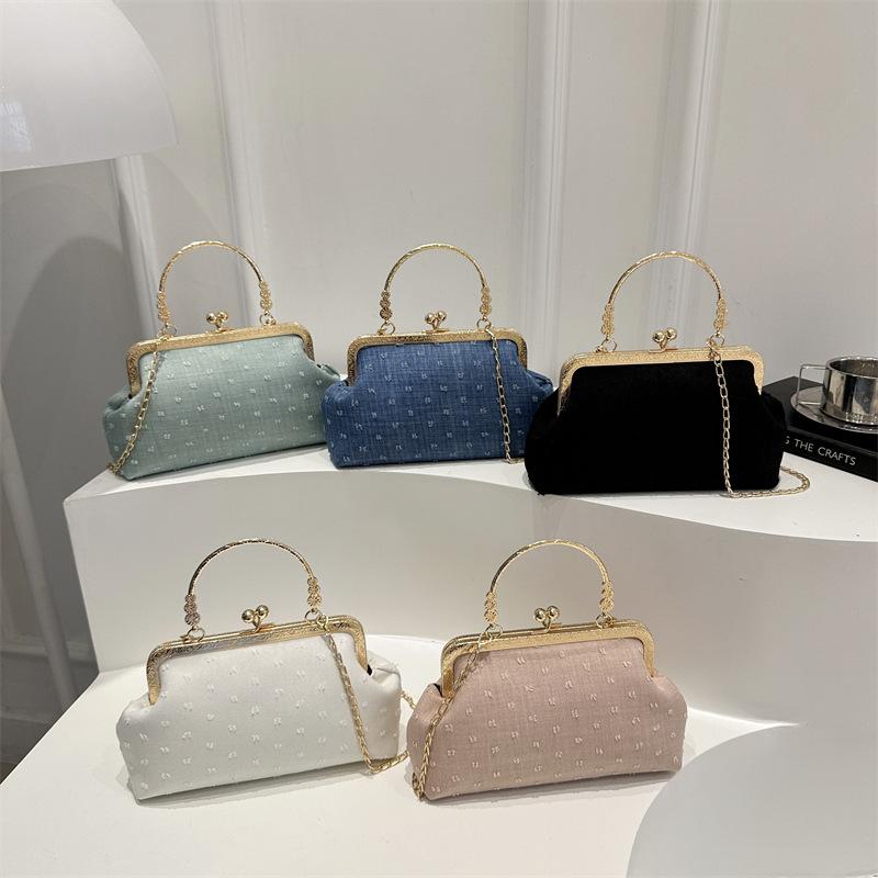 Summer new canvas fashion banquet simple lock chain shoulder crossbody shell handbag