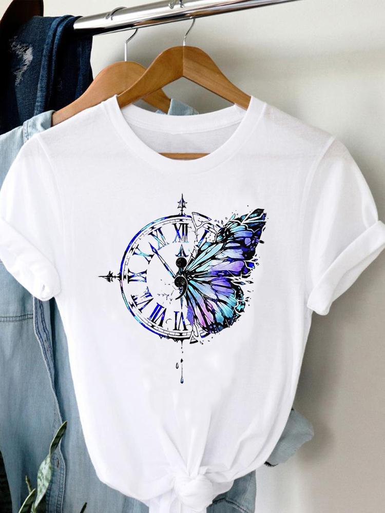 Women's T-shirt Summer Printed Short Sleeve Clothing Graphic with Feather Painting Bird Clothing Fashionable Women's Top