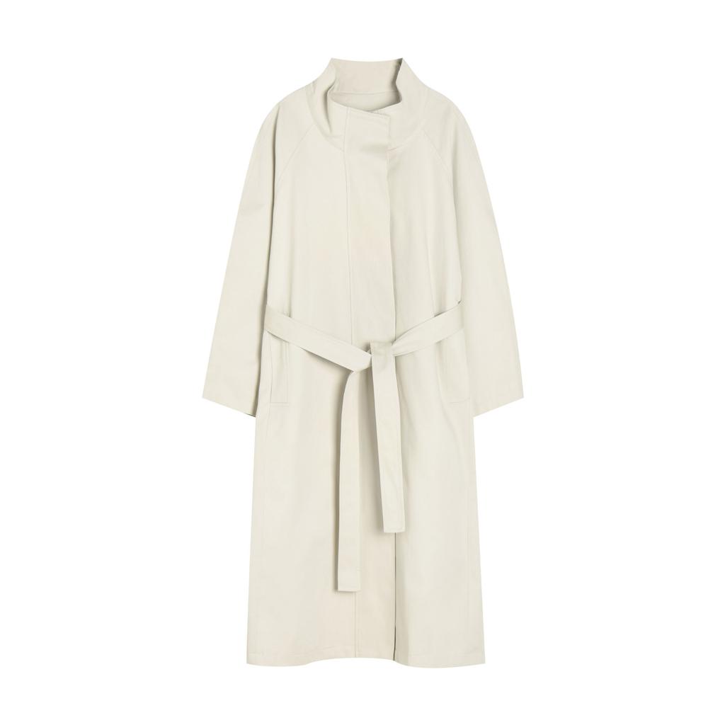 Spring and Summer Simple Big-name Medium and Long Heavy Industry Stand-up Collar Silhouette Trench Coat Loose Temperament Cotton Coat 15887