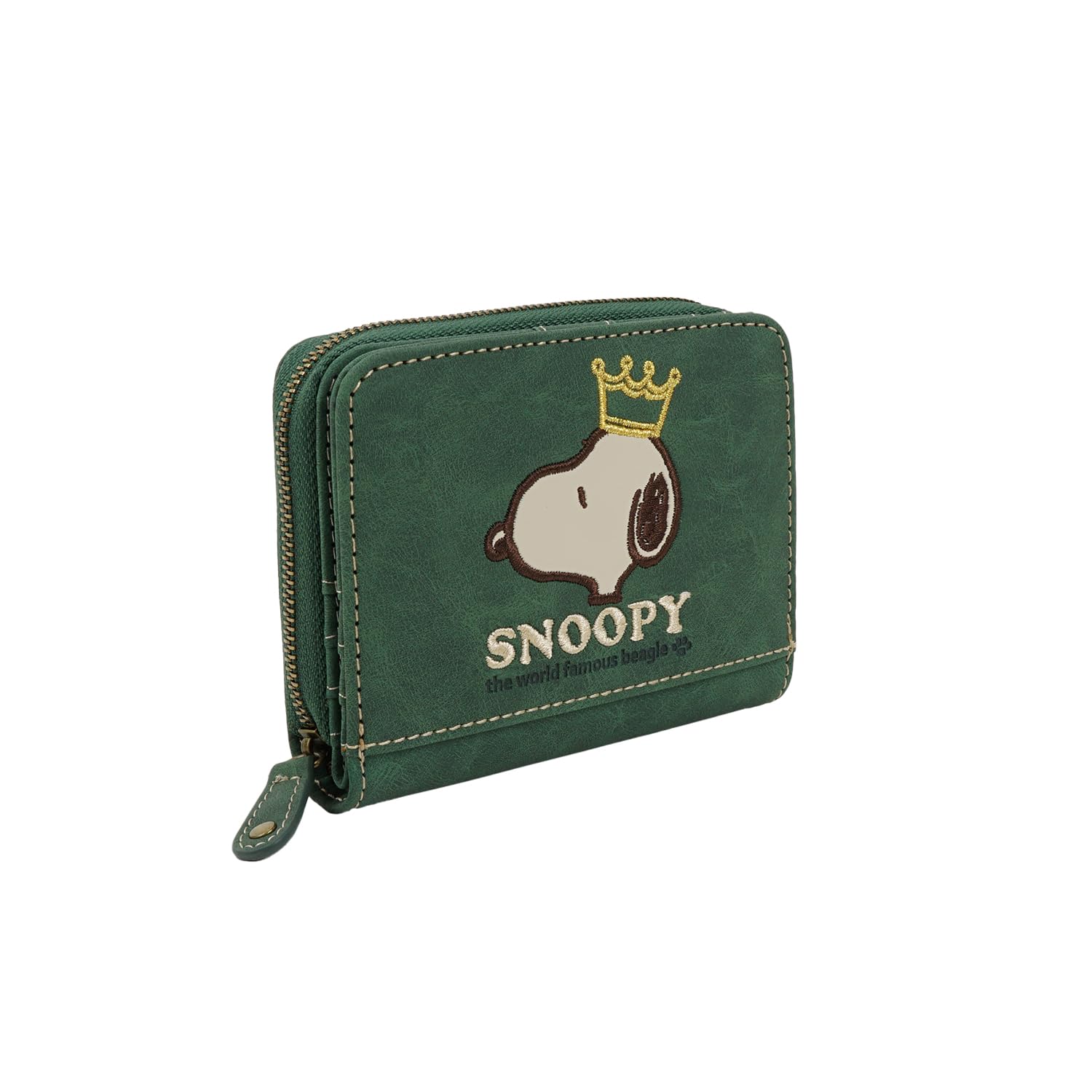 

Складна гаманець Snoopy з популярним персонажем Snoopy та вишитою короною, дизайн на блискавці для жінок, (Зелений) зелений