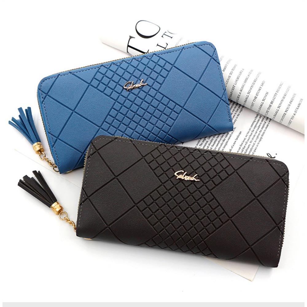 Women Long Wallet With Wrist Strap Tassel Zipper Clutch Phone Purse Ladies Handheld Purse