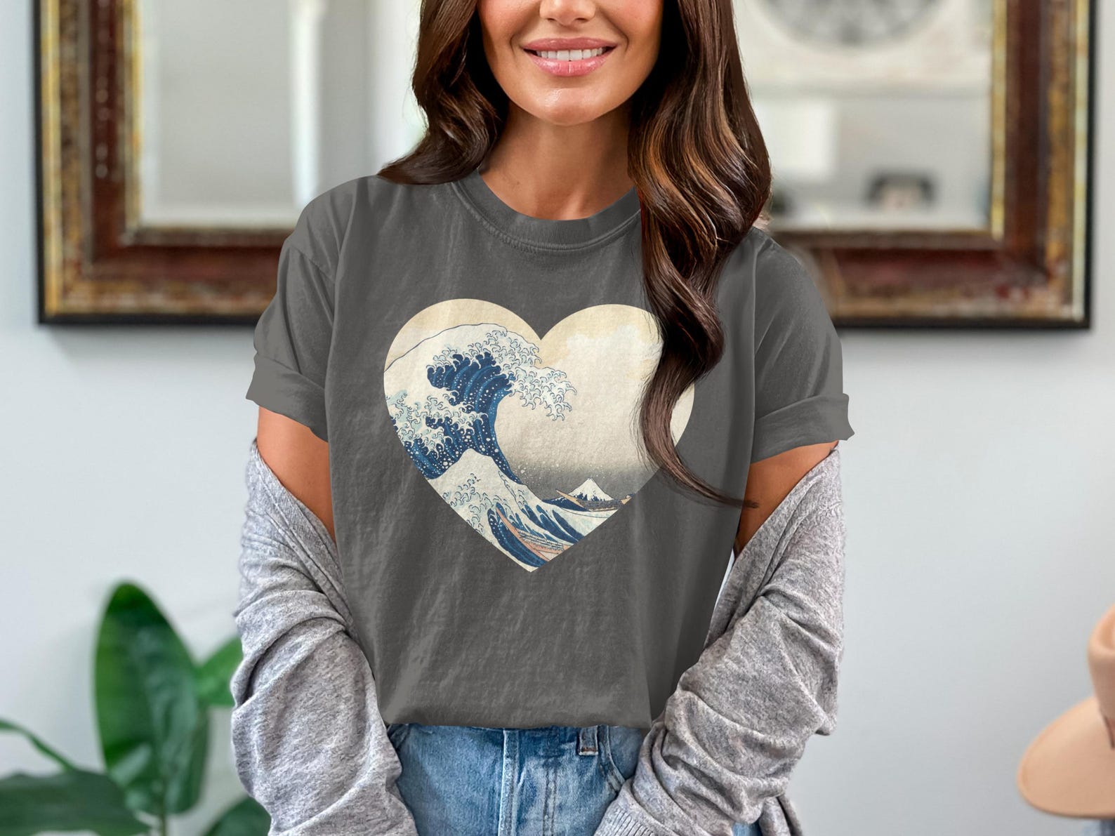 Great Wave Heart T-Shirt, Comfort Colors Tee, Japanese Art Shirt, Ocean Wave Shirt, Hokusai T Shirt, Japan T-Shirt, Aesthetic Streetwear 2XL