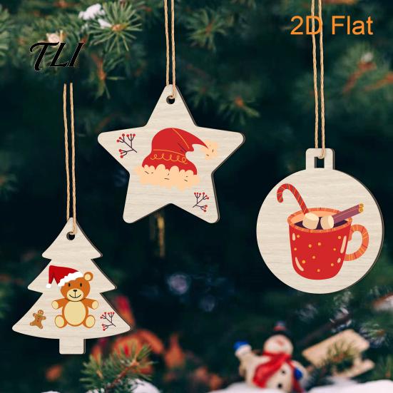 Creative Graffiti Wood Shapes 10Pcs 2D Wooden Christmas Ornaments, Blank DIY Craft Hanging Tags, Unfinished Blanks Tree Decorations, Slices