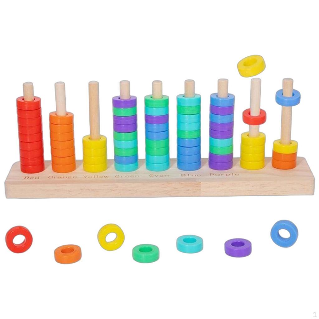 42 Pieces Bead Sorting Game HandEye Coordination Color Shape Matching Toy Wood Wooden Stacking
