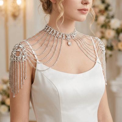 Gold/Silver Chain Rhinestone Shoulder Necklace Elegant Shoulder Body Chain  Wedding Ceremony