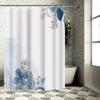 Blue Floral Design Shower Curtain for Bathroom - Waterproof and Durable with Rust-Proof Hook Suitable for Wet and Dry Separation