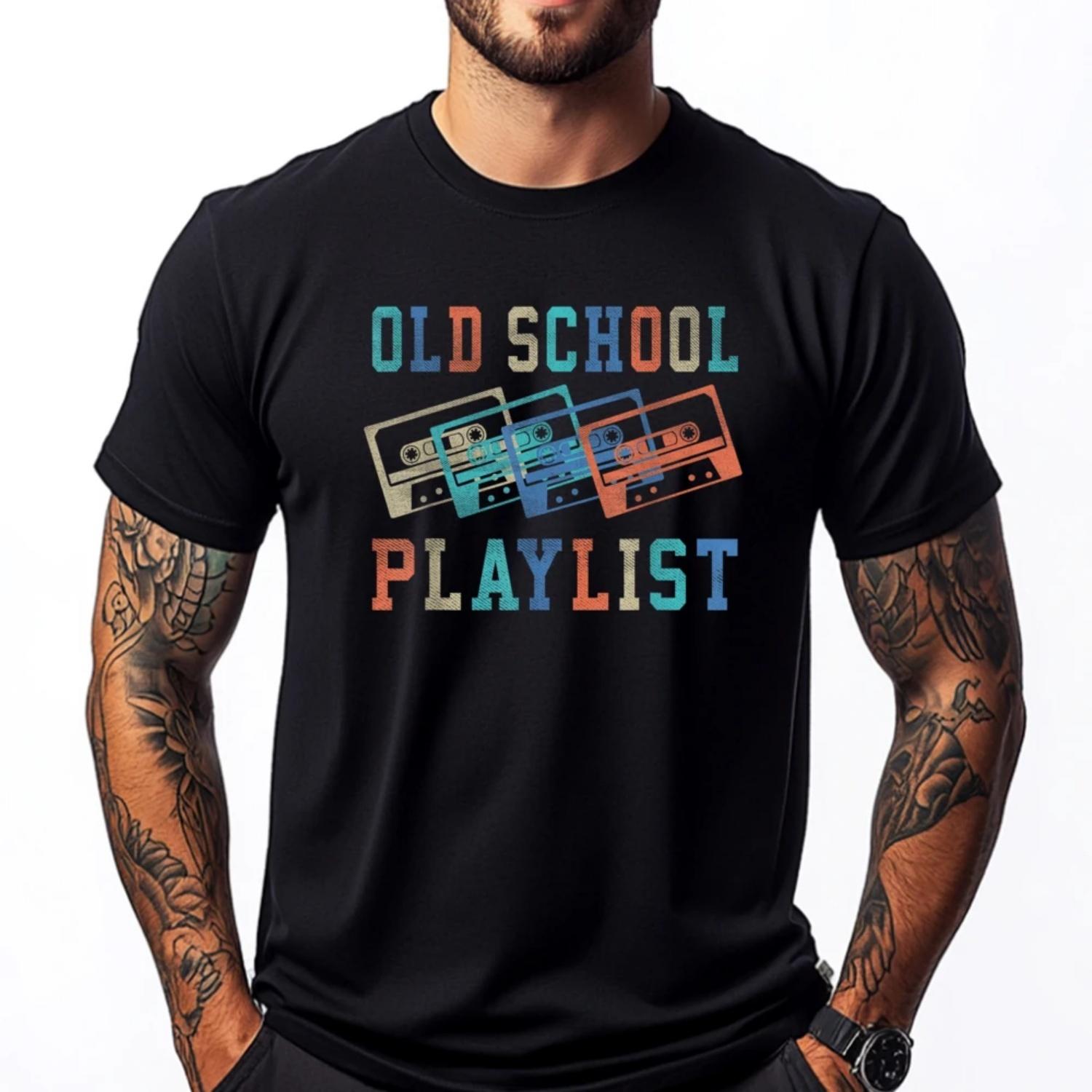 

Old School Playlist Rock Cassette Tape Music Old School Band Men T Shirts High Quality Mens Clothes Casual XXXXXL чорний