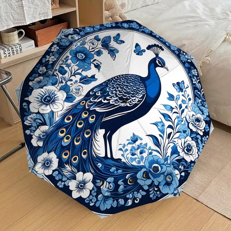 1PC Peacock FlowersAutomatic Open/Close Umbrella with Windproof, 8-Rib Sturdy Canopy, Durable Ribs, Fashionable Design1216A