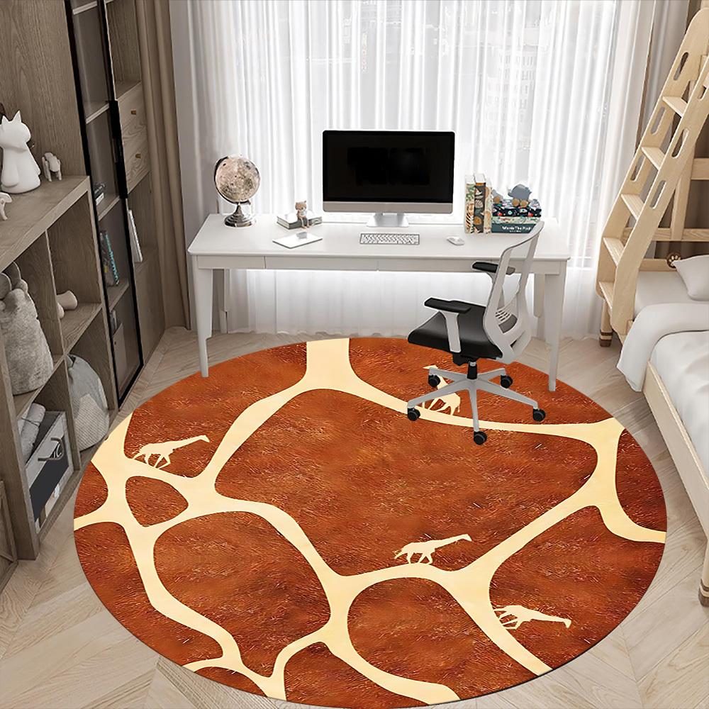 1pc Giraffe Safari Office Round Area Rug, Indoor Mat Suitable ForOffice, Under Office Chairs Bedroom Living Room Home Decor, Room Deco D009