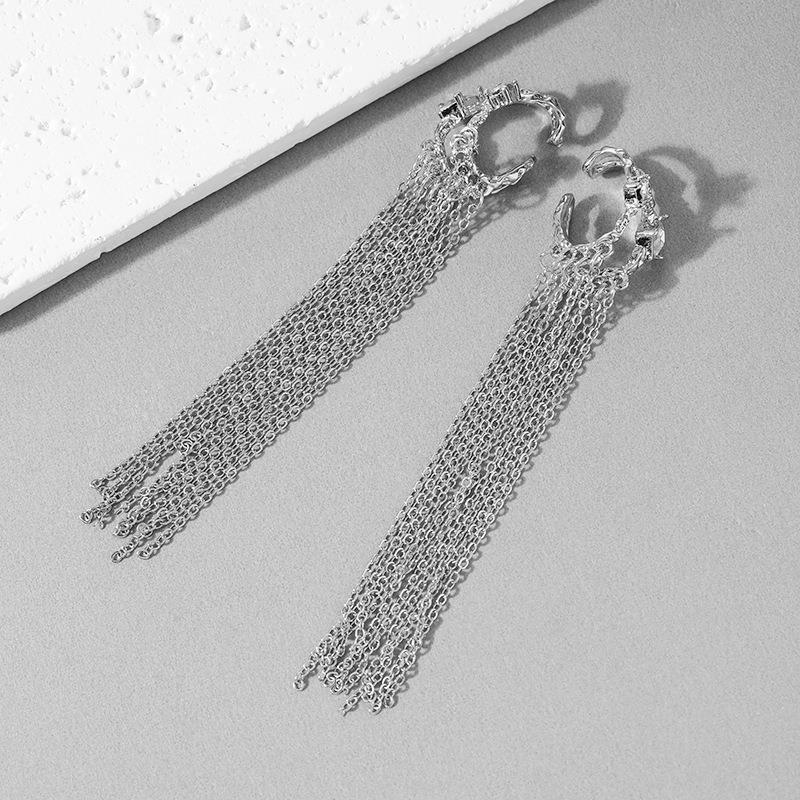 Cold Wind Tassel Long Ear Clips Women'S Light Luxury Niche Earrings Fashion Versatile Personality Temperament Earrings
