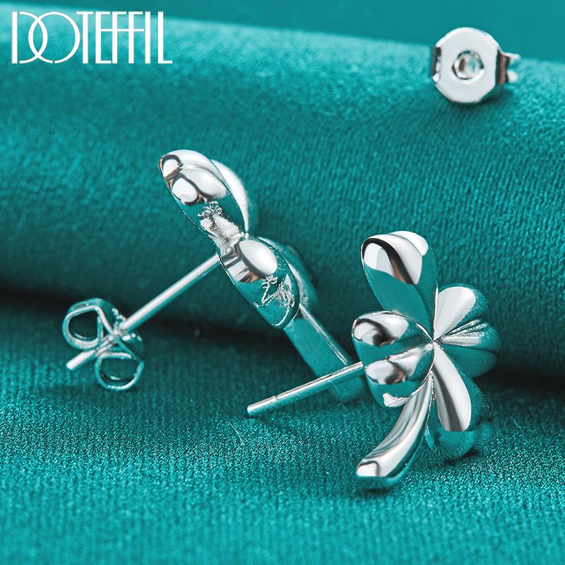 Romantyczne czterolistne kolczyki z trawy Srebrny prezent w kolorze biżuterii