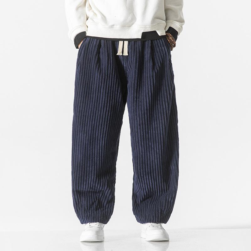 Mens Corduroy Loose Straight Chinese Style Big Size Casual Harem Long Pants
