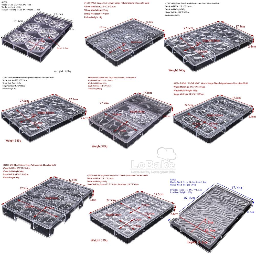 Big Plate Recctangle Water Ripple Geometry Shape Polycarbonate Chocolate Mold Food Sugarcraft Molds Candy Making DIY Kitchen