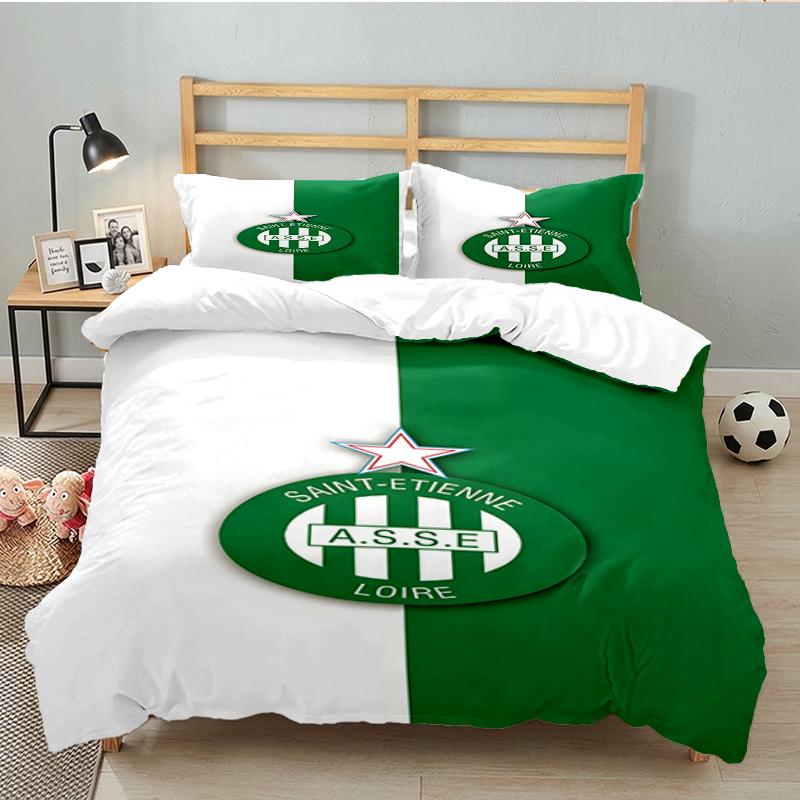 3PCS Green Saint-Etienne Football Bedding set,Ideal for1pc Duvet Cover And 2pcs Pillowcases Perfect for Christmas gift,Ideal for Bedroom, Dormitory