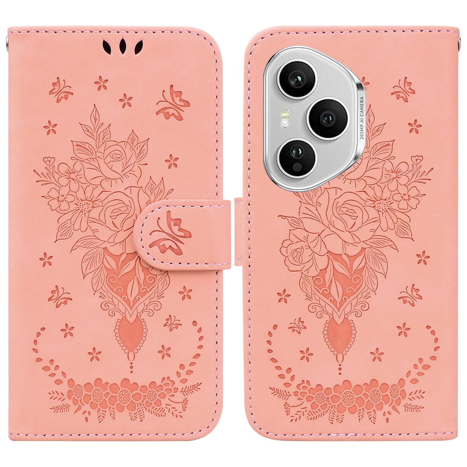 

Для Honor 400 Pro 5G (Глобальний) Чохол Гаманець з PU шкіри з відбитком метелика та квітки, чохол для телефону зі шнурком E