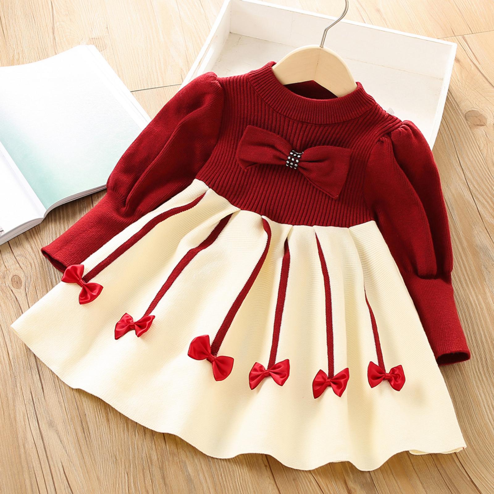 

Girls Winter Knitted Long-sleeved Princess Dress 90 червоний