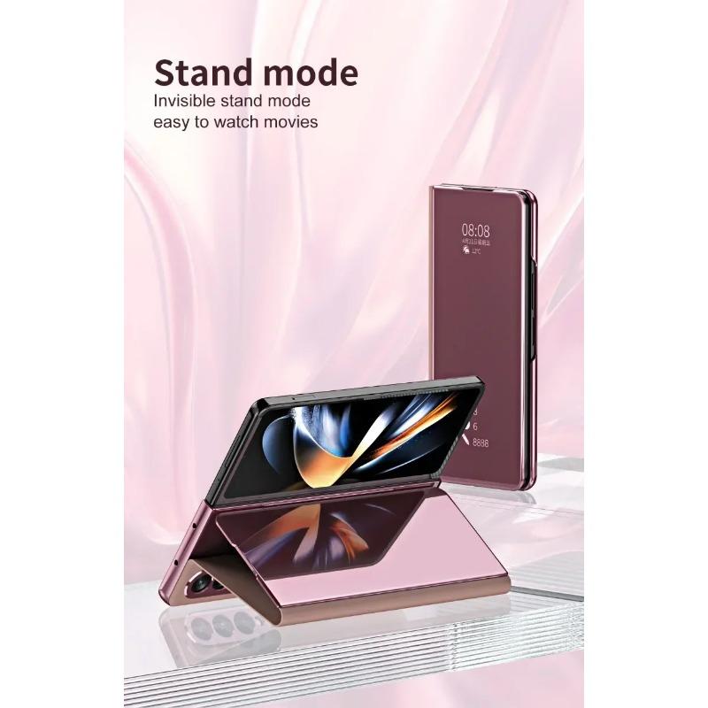 Flip Mirror Case Protective Cover Smart View Kickstand for Samsung Galaxy Z Fold 6 5 4 3 2 with Stand Holder Protector Metal Shockproof