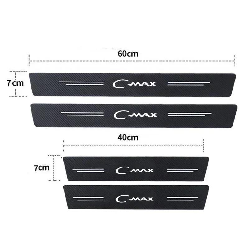 New Carbon Fiber Car Door Sill Sticker Threshold Side Anti Scratch Sticker For Ford C-MAX Logo Waterproof Decal Car Accessories