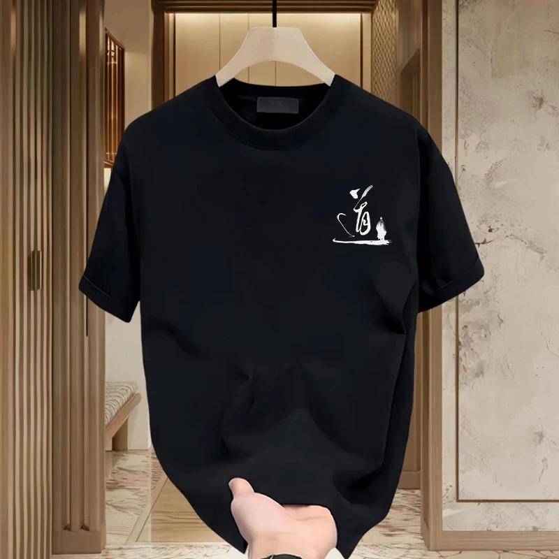 100% American Retro Black Cotton Short-Sleeved T-Shirt Men'S Trendy Brand Loose Large Size Boys Top