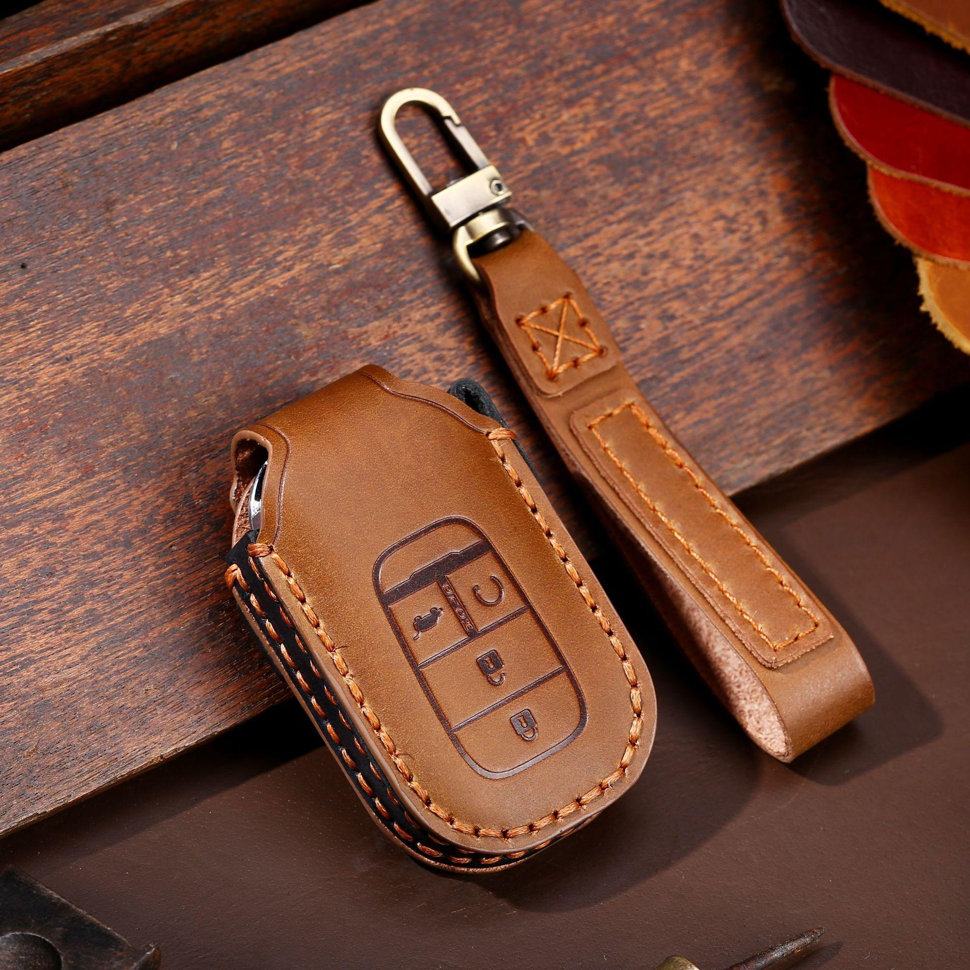 

For 2022 New Honda Accord Civic Key Case Crazy Horse Leather Handmade Car Key Case