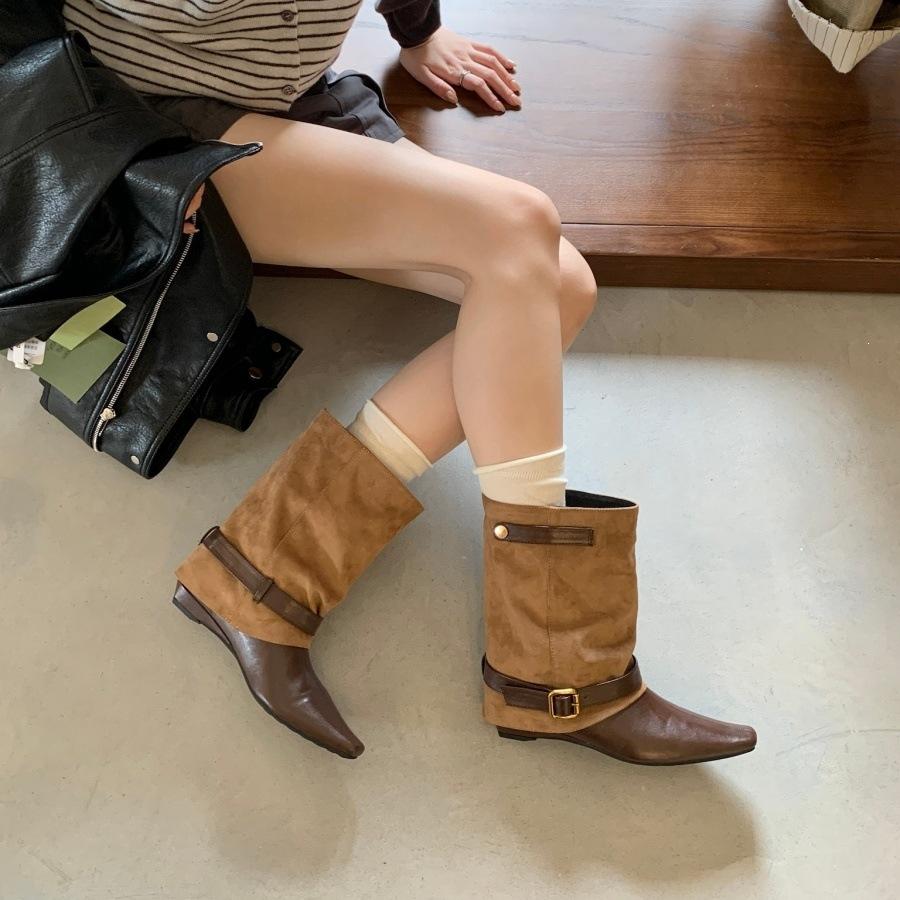 Flat-bottomed short boots women's new boots autumn and winter women's boots western pants boots belt buckle Martin boots short boots